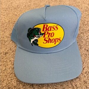 Bass Pro Shops Hat Cap Snap Back Mens Light Blue Mesh Trucker Fishing Patch